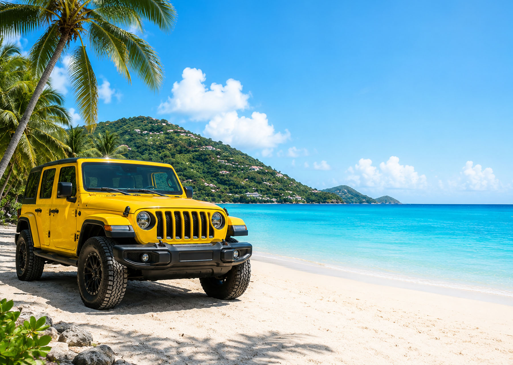 A Jeep parked above the Caribbean on St. Thomas
