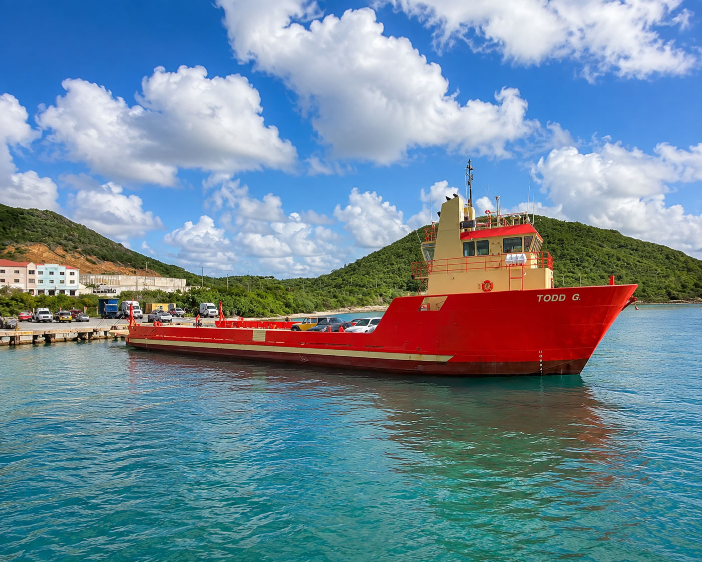 A rental Jeep loaded on the car ferry crossing to St. John